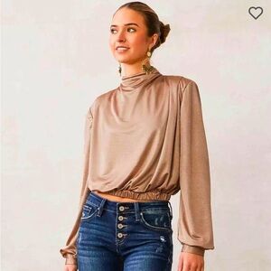 NWOT Satin Knit Pleated Top